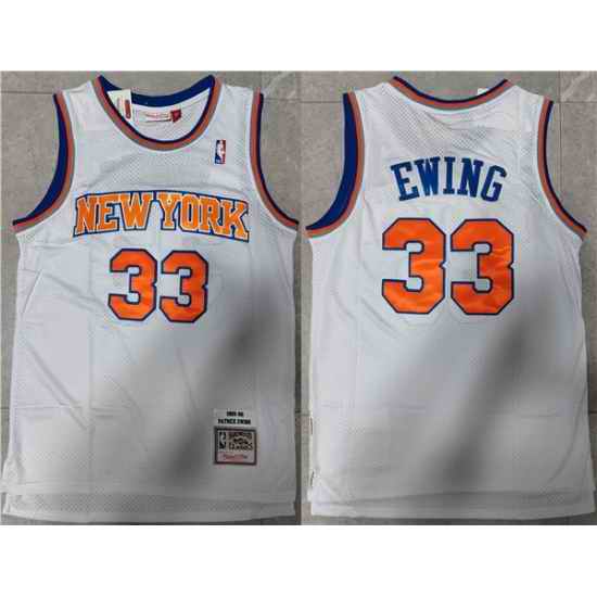 Men New Yok Knicks 33 Patrick Ewing White Throwback Stitched Jersey
